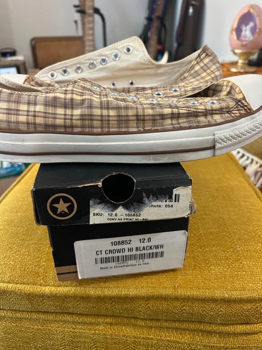 Converse Plaid Low Top Sneakers in Tan and Brown
